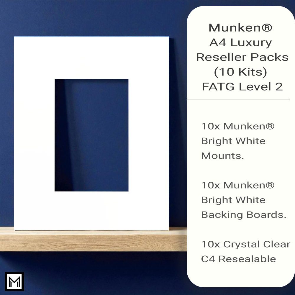 10x A4 Munken® Bright White Picture Mounts Kit | Backing Board | Clear Sleeves