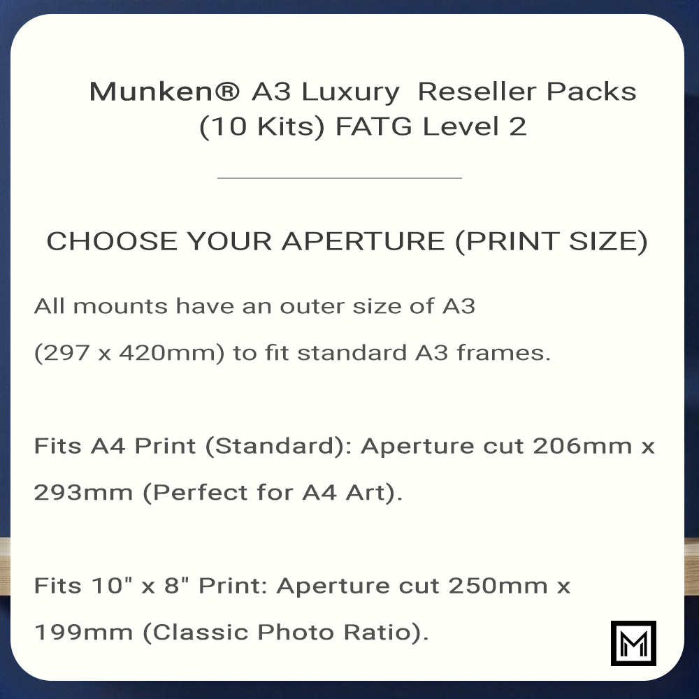 10x A3 Munken® Bright White Picture Mounts Kit | White Backing , Sleeves |A4 10x8