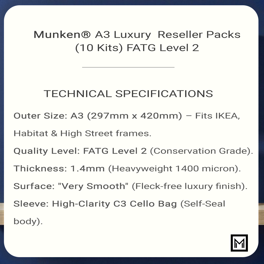 10x A3 Munken® Pale Cream Picture Mounts Kit Cream Backing & Sleeves Solid Core