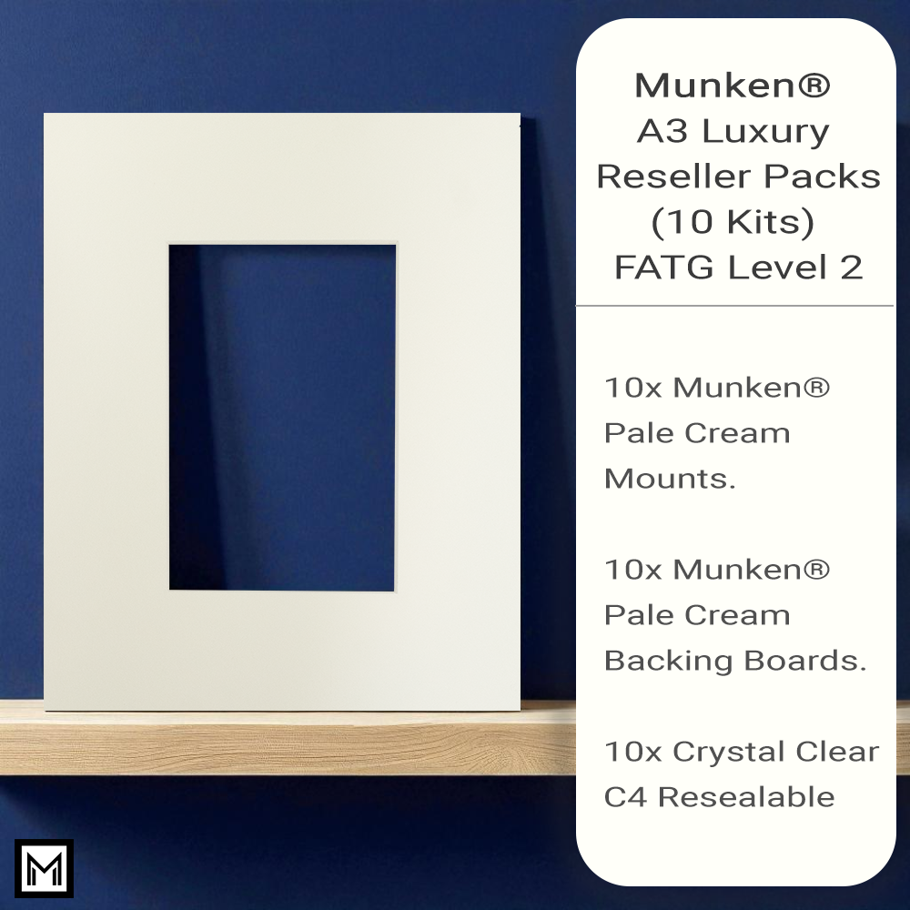 10x A3 Munken® Pale Cream Picture Mounts Kit Cream Backing & Sleeves Solid Core