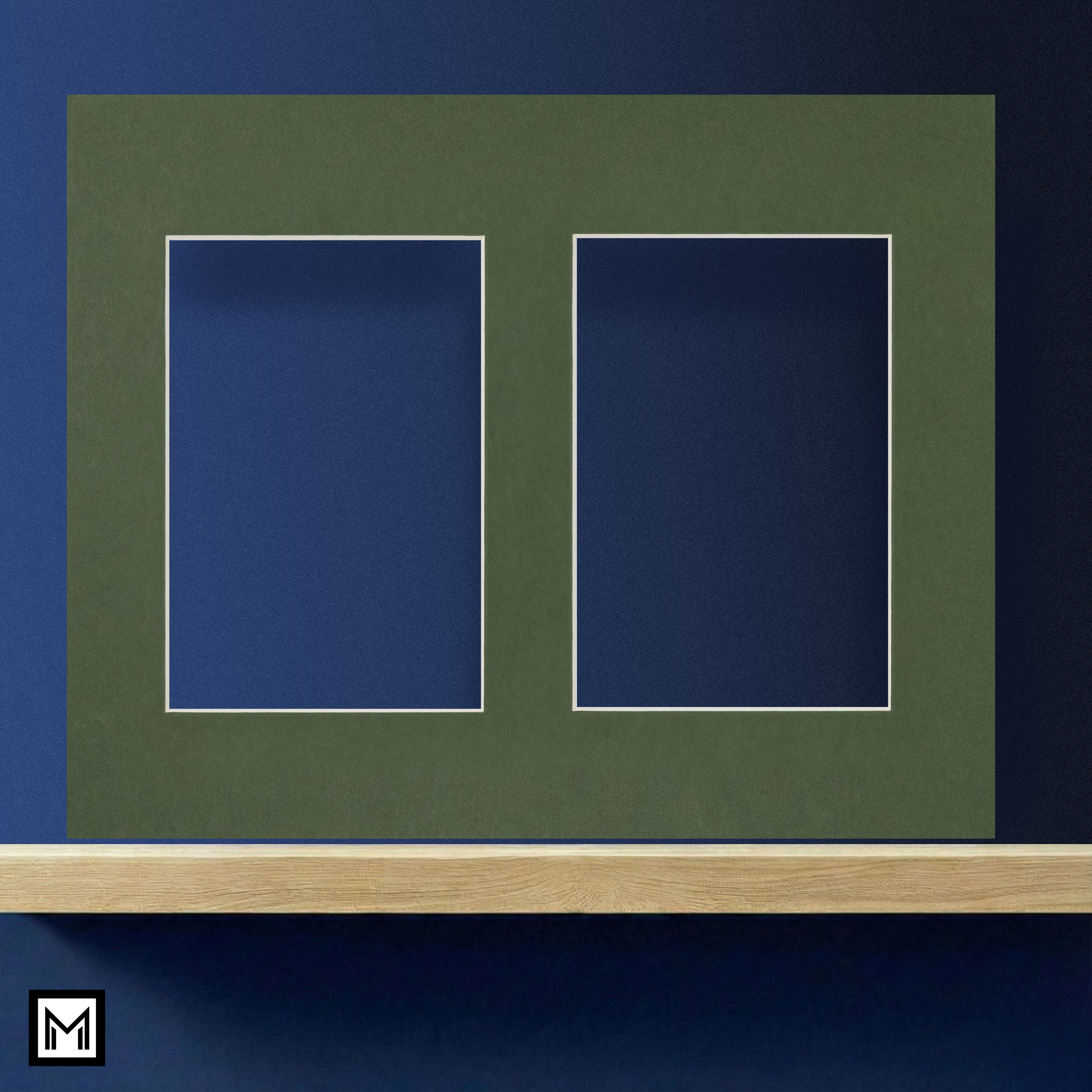 Green multi-aperture picture mount white core | A4 for two 6x4 | smooth fatg 3