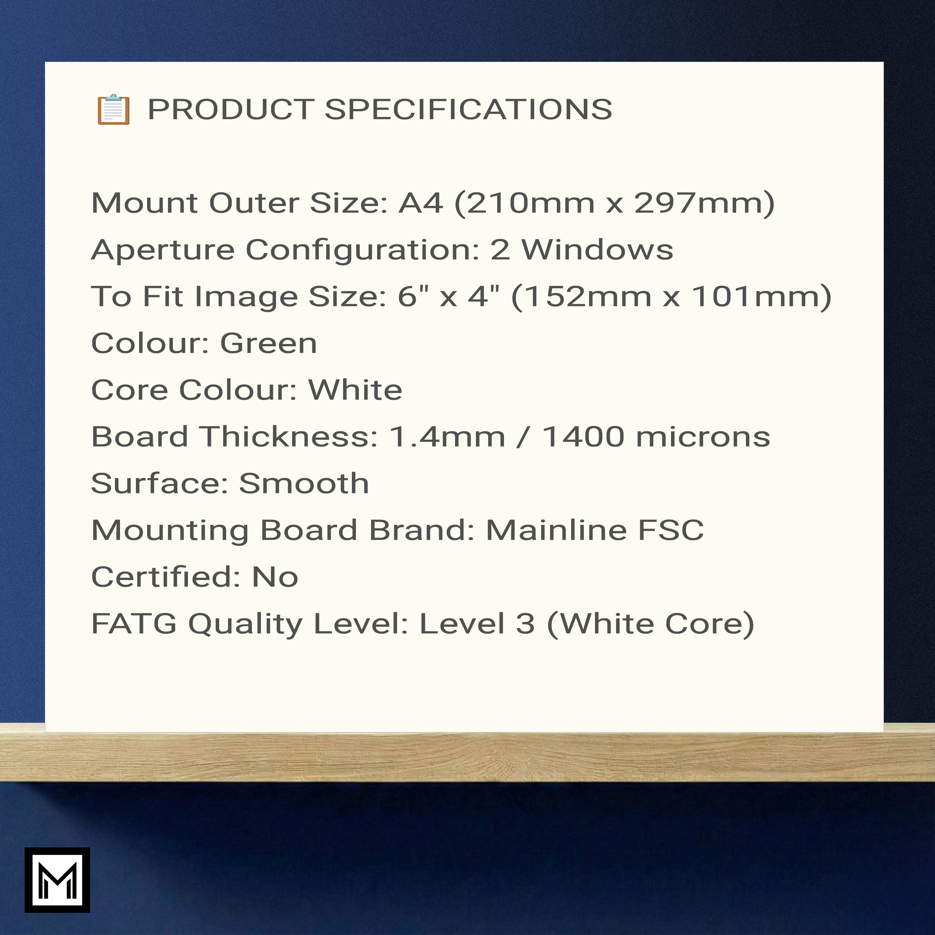 Gold multi-aperture picture mount white core | A4 for two 6x4 | smooth fatg 3