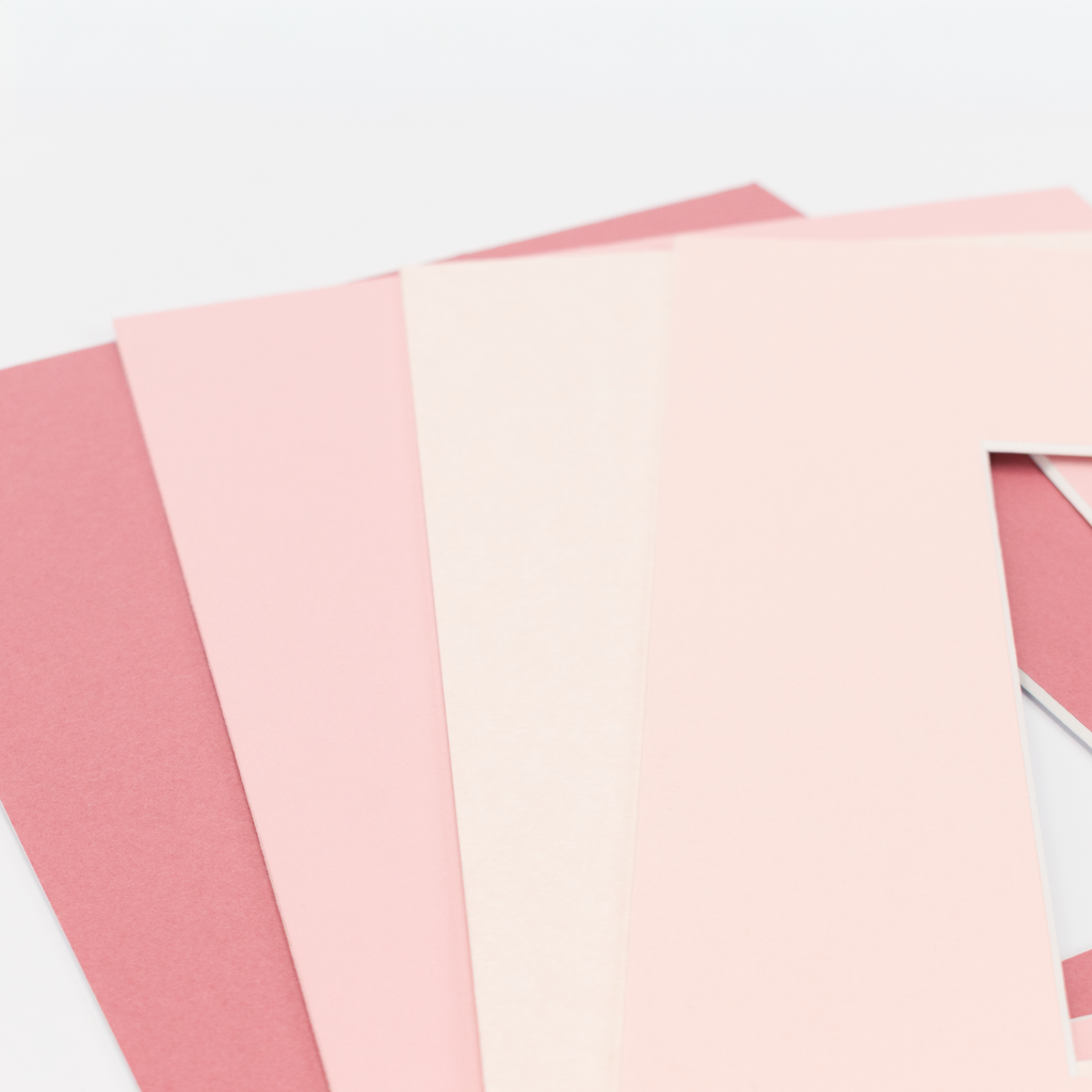 Pink Picture Mount, Custom Photo Mat, A4, A3, A2, A1 Choose Size & Shade, White Core Frame Matting, Daler Rowney Bevel Cut Mountboard
