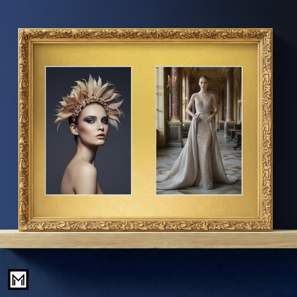 Gold multi-aperture picture mount white core | A4 for two 6x4 | smooth fatg 3